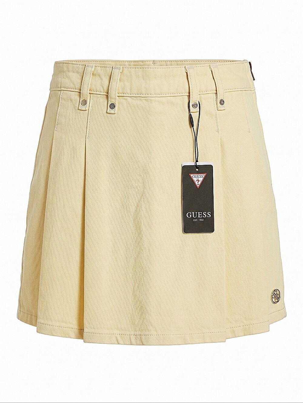 NWT! Guess Pale Yellow Pleated Mini Denim Skirt
